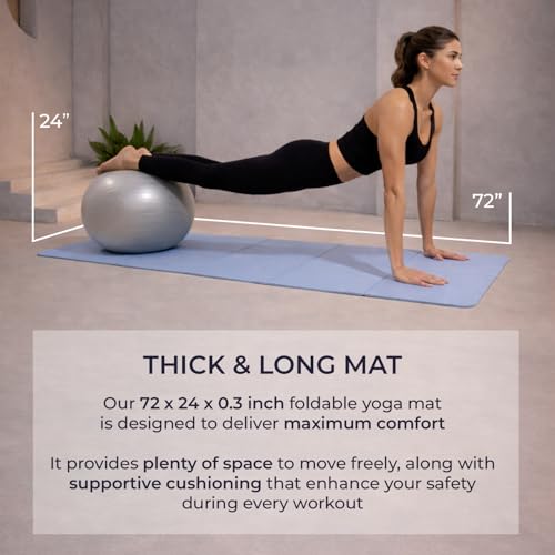 Foldable PILATES MAT with 3 Resistance Bands Set, Pilates Ball & Yoga Ball — 6-Piece Pilates Kit, Extra Thick Workout Mat, Air Pump Included. At Home Workout Equipment for Women and Men