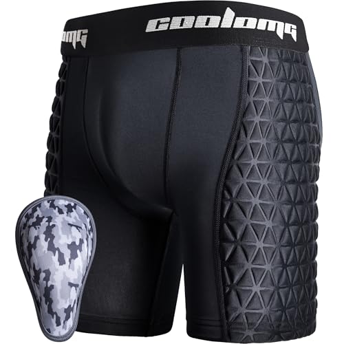 COOLOMG Men Adult Baseball Sliding Shorts with Foam Athletic Cup Padded Compression Short for Softball Football Hockey - color: Black_r2, size: Medium