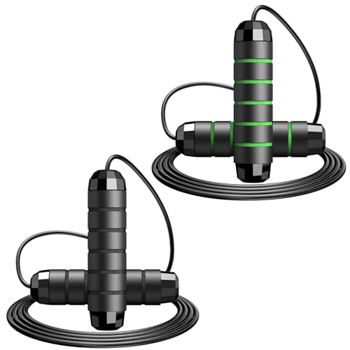 Jump Rope,Tangle-Free Rapid Speed Jump Rope with Ball Bearings for Men,Women and Kids,Adjustable Steel Skipping Rope with Ergonomic Foam Handles,A Ideal Equipment and Accessories for Workout,Fitness,Exercise,Home Gym,Slim Body - color: Black+Green