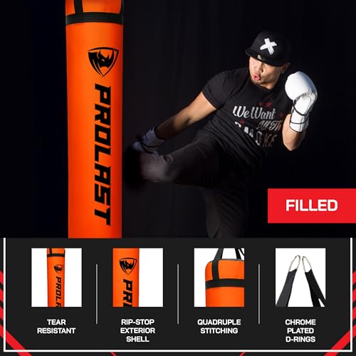 Heavy Punching Kicking Bag for Adults, Boxing, MMA, Martial Arts, Muay Thai, Strength Training Equipment, Filled/Unfilled, 6ft, 150 lbs, Special Edition Logo - color: Orange / Black, size: Filled