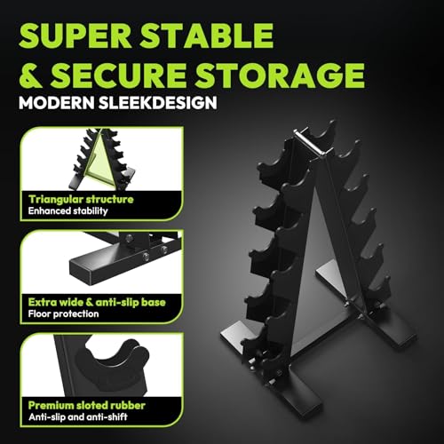 HANDBODE Hex Dumbbell Set with Vertical Storage Rack, 100–550 lb | Non-Slip Handle Design for Secure Grip, Rubber Encased Dumbbells, Hand Weights for Strength Training and Home Gym - style: 200 lb (10, 15, 20, 25, 30 lb) X 2 & Rack