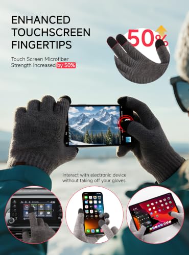 TRENDOUX Merino Wool Winter Gloves: Touch Screen Knitted Gloves Warm Thin Non-slip Glove for Men Women Driving Running Gift - color: Drakgray, size: Large