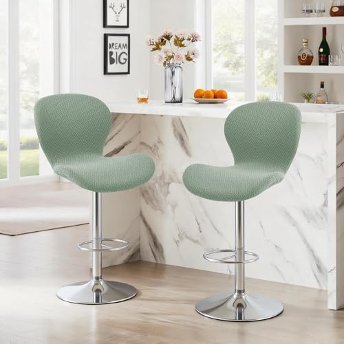 Gollense Bar Stool Covers with Backs, Set of 4 Stretch Jacquard Barstool Seat Covers, Washable Swivel Pub Counter Height Chair Slipcover Protector for Home Kitchen Cafe (T-Shaped Jacquard-Green) - color: T-shaped Jacquard-green