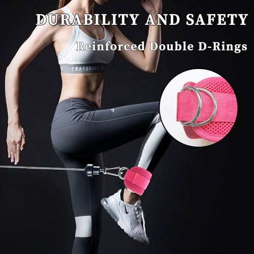 Fitness Ankle Straps for Cable Machines, 2 Pack Comfortable Adjustable Padded Ankle Wrist Cuffs, Kickback Glute Workouts for Men Women, D-Ring Leg Straps with Neoprene Padding - color: yy-Rose
