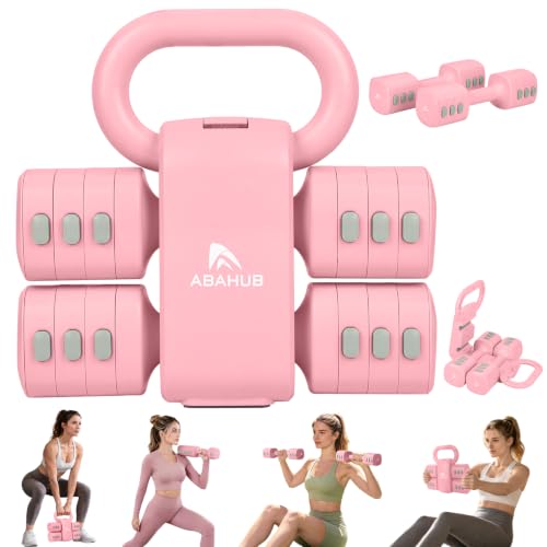 Abahub 2 in 1 Kettlebell & Dumbbell Set for Home Gym, Adjustable Weights Dumbbell Set with Kettlebell Grip Converter, Full Body Workout Kettlebell Set of 2 for Men Women - color: Pink