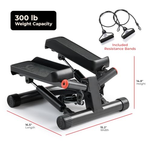 Sunny Health & Fitness Twist Stair Stepper with Resistance Bands | Low-Impact, Side-Twist Motion, Adjustable Step Height, Hydraulic Resistance, SunnyFit App, Up to 350 lb Capacity - color: Black Matte
