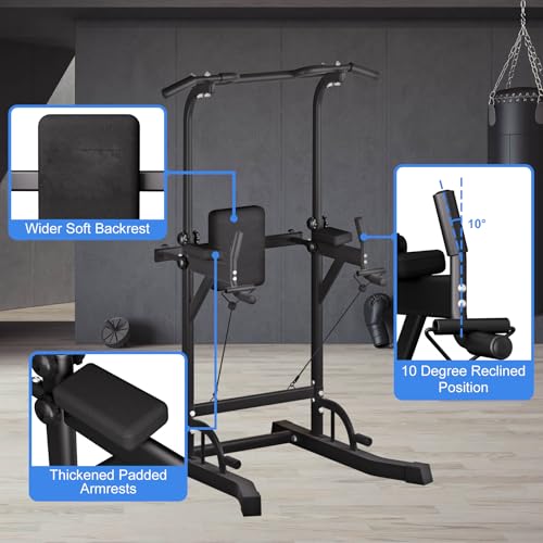 Power Tower Dip Station Pull Up Bar Exercise Tower Adjustable Pull Up Station Pull Up Tower Bar for Home Gym Multifunctional Strength Training Fitness Equipment