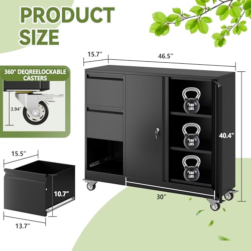 Mobile Large Lateral File Cabinet 3-Drawer,Home Office Rolling Filing Storage Cabinets with Lock & Wheels,Metal Printer Stand Office Storage A4,Letter Legal File Folders,Black - color: Black, size: 3Draws