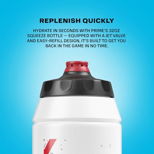 PRIME 32 oz Red & Black Graphic Squeeze Sports Water Bottle, BPA Free, Dishwasher Safe, Easy-Grip Ergonomic Leakproof Design, Fast Hydration for Gym, Cycling, Running - color: Red Black