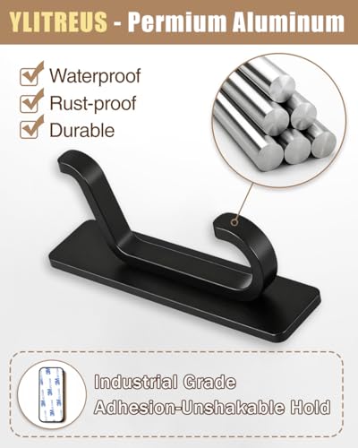 Self Adhesive Wall Hooks, 6 Pack Coat Hooks Wall Mount Heavy Duty Stainless, Double Extra Stick On Towel Hook for Bedroom Kitchen, Over the Door Hook for Hanging Key Hat Backpack (Black) - color: Black