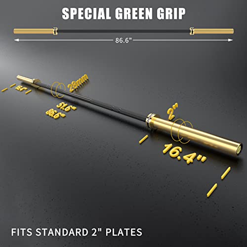 TECHNOAGE 7ft Olympic Barbell 45LB – 1500LB Capacity Weightlifting Bar with Needle Bearings & 28mm Knurled Grip, Powerlifting Strength Bar for Squat Bench Deadlift, Home Gym Olympic Weight Bar - color: Gold-1500LB MAX