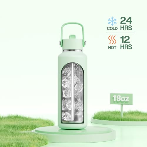 POWCAN 18 oz Insulated Water Bottle: Leakproof, Cup Holder Friendly, Standard Mouth, Top Handle, Stainless Steel Water Bottle for Women, Student, Teacher, Nurse, Commuter, Gift for Girl (Mint Dew) - color: Mint Dew, size: 18 Ounces