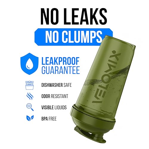 VELOMIX 3 Pack 14 oz Protein Shaker Bottle for Mixes - 1 Wire Whisk Ball | Stackable Leak Proof Cups | Dishwasher Safe, BPA-Free - color: Green,Black,Blue