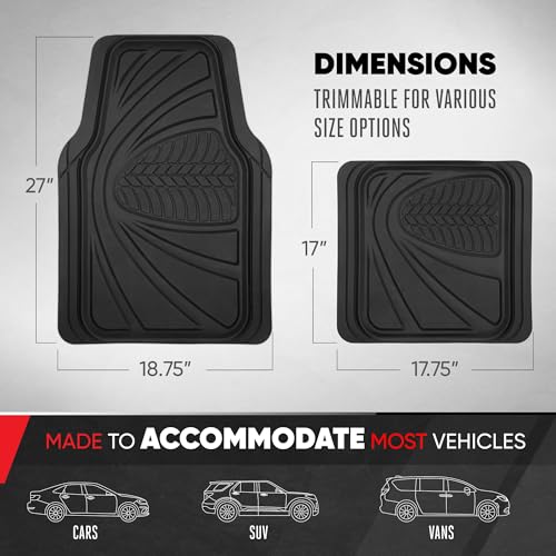 Motor Trend FlexTough Guard All-Weather Floor Mats for Cars – Black Waterproof Rubber Floor Mats, Universal Trim-to-Fit Automotive Accessories for Cars, Trucks & SUV - color: Solid Black