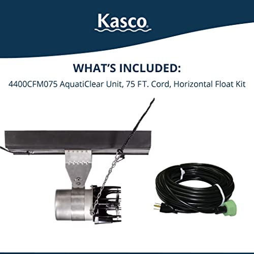 Kasco AquatiClear Water Circulator Pump w/Horizontal Float, 1 HP 120V with 75 ft. Electric Power Cord, Clog-Resistant Water Circulation Pump to Keep Dock, Marina & Shoreline Free of Debris - size: 75 Ft. Electric Cord