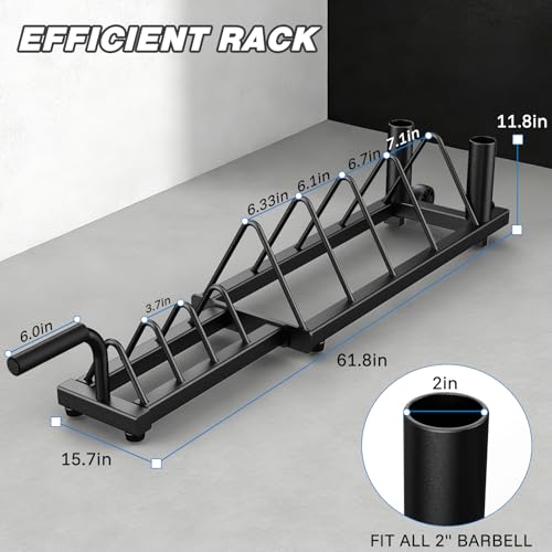 BEKING Horizontal Weight Plates Rack, Weight Rack for Weight Plates & Olympic Bars,Barbell Bumper Plate Holder with Handle and Rolling Wheels,Portable Gym Organizer with Fractional Weight Section for 1-Inch&2-Inch Plates