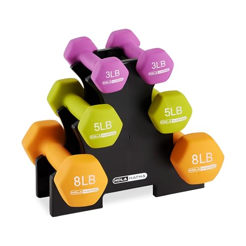 HolaHatha 1, 2 and 3 lb Neoprene Dumbbell Strength Training Weight Set with Rack - color: Multicolor, size: 32 LB