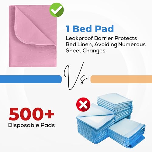 Utopia Bedding Washable Underpads 34" x 52" (Pack of 4), Waterproof Reusable Heavy Absorbency Incontinence Bed Pads for Adults, Kids, Elderly and Pets, Bedwetting Pads for Sofa and Couch (Pink) - color: Pink, size: 34x52 Inch (Pack of 4)