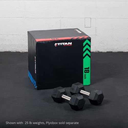 Titan Fitness 120 LB Pair Free Weights, Black Rubber Coated Hex Dumbbell, Straight Stainless Steel Handle, Strength Training, Full Body Workout