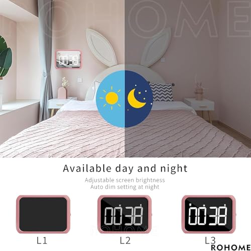 Digital Large Display Visual Timer Stopwatch for Kitchen Teacher School Classroom Cooking, Night Light Magnetic Bathroom Makeup Mirror LED Stop Clock Timer, 99 Minutes Countdown, Loud/Silent (Pink) - color: Pink