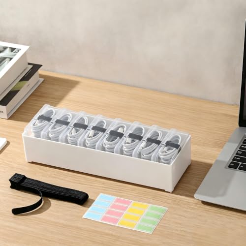 Large Cable Organizer Box with 8 Clear Switch Case, 1 Pack Clear Phone Charger Cable Organizer Box for Home Office Desk Accessories Wire Organization Stationery Supplies (white) - color: 8 pcs larger case for charger