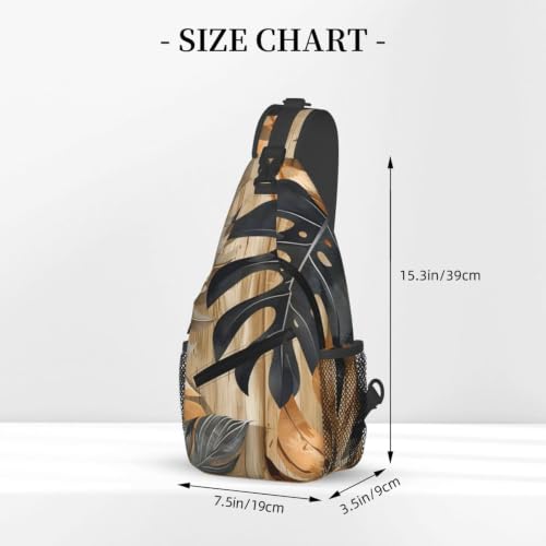Wooden Leaf Motif Sling Bag for Women Men Lightweight Travel Sling Backpack Adjustable Shoulder Chest Bags Unisex Crossbody Backpacks for Outdoor Gym Cycling Hiking Daypack