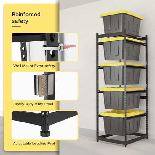 27 Gallon Tote Storage Rack, Heavy-Duty Storage Bin Rack Organizer, 5-Tier Standing Storage Bin Shelves, 250 lb Capacity, Maximize Space for Garage, Warehouse, Utility, 2-Pack (Totes Not Included) - size: 2 Pack