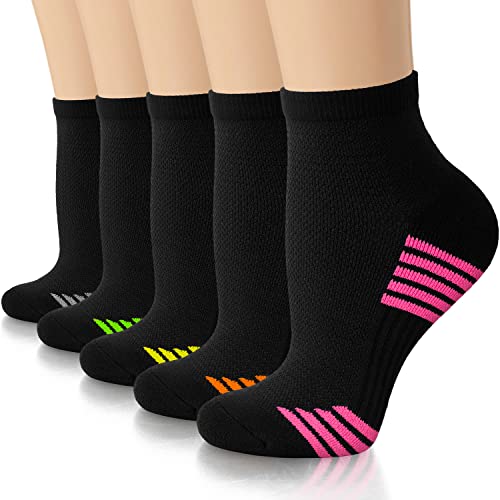 5 Pairs Copper Compression Socks for Women & Men - Ankle Plantar Fasciitis Arch Support Running Socks for Athletic - color: 04 Black/Multicolour 01, size: Small-Medium
