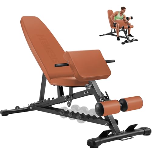 1000 LBS Adjustable Weight Bench with Roman Chair, Utility Workout Bench for home gym MAX Sit/Decline/Incline Up Bench Press Exercise Equipment 75°to -20°FID Strength Training - color: Brown