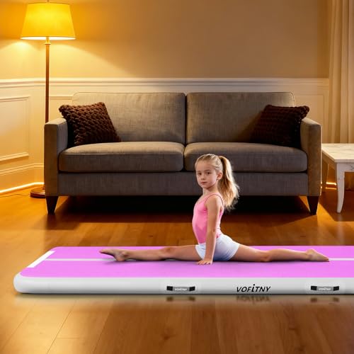 VOFiTNY All Purpose Gymnastics Mat 6.6/10/13/16/20 ft Sturdy Inflatable Tumble Track for Home/Gym - color: Cyan/HotPink, size: 13ft*3.3ft*4inches(4m*1m*0.1m)