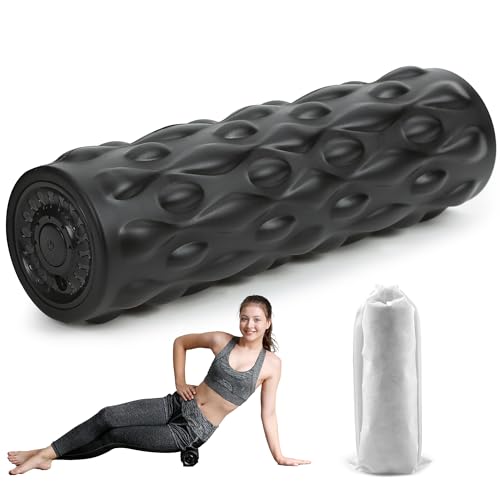 Vibrating Foam Roller,Electric Deep Tissue Massage Roller for Muscle Recovery & Back Pain Relief,4-Speed High Intensity Trigger Point Foam Roller with Carry Bag,Rechargeable Yoga Fitness Roller Black - color: Black
