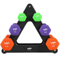 JFIT Dumbbell Pairs or Sets – Neoprene & Vinyl Coated Hand Weights for Home Gym, Strength Training, Aerobics, Cardio Exercise and Fitness - size: 24 lbs (Set), style: Dumbbell Set with Rack