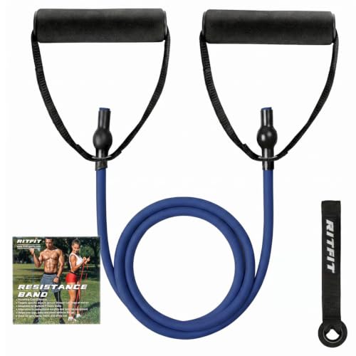 RitFit Single Resistance Exercise Band with Comfortable Handles - Ideal for Physical Therapy, Strength Training, Muscle Toning - Foam Padding Door Anchor and Starter Guide Included - size: 20-25lbs