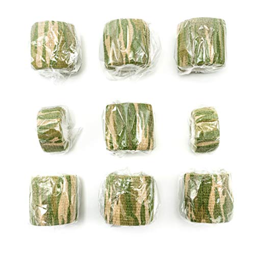 FRESINIDER 9 Rolls Self Adhesive Wrap Athletic Tape Gauze, Breathable Elastic Cohesive Bandage for Sports Injury & Pet (7 Pcs 2" x 5 Yards + 2 Pcs 1" X 5 Yards) (Forest Camo) - color: Forest Camo