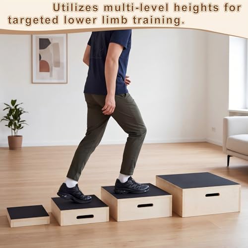 Sintuff Wooden Nesting Exercise Step Platform, Non-slip Wooden Step Stools, Heavy Duty Workout Steps for Balance & Stability Training, 330 Lbs Weight Capacity - color: Nestable