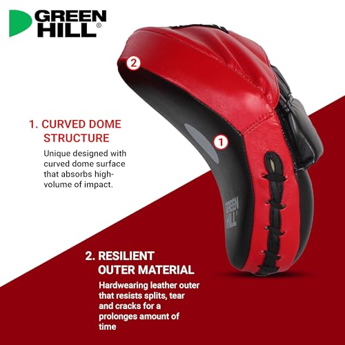 Green Hill Curved Boxing Focus Mitts for MMA, Muay Thai & Boxing - color: Red/Black