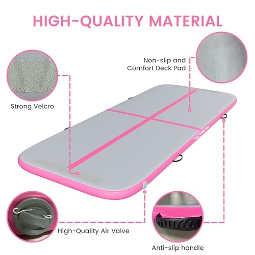Inflatable Gymnastics Mat 6.6ft/10ft Air Tumble Track Training Mat 4/8 inches Thick Tumbling mat with Electric Pump for Home Use/Tumble/Gym/Training/Cheerleading/Water/Yoga - color: Pink, size: 10ft*3.9ft*4in