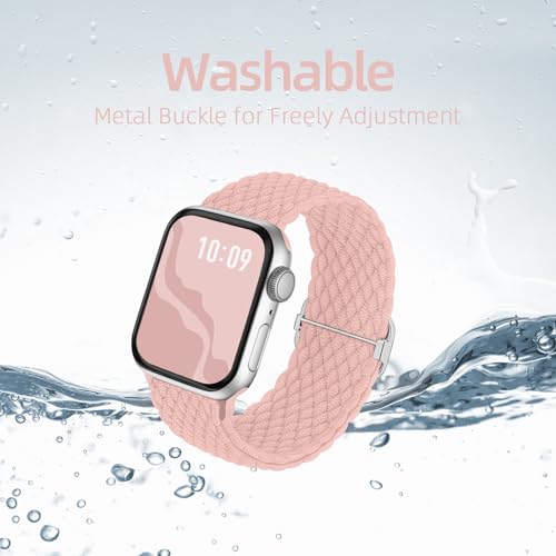 4 Pack Braided Stretchy Bands Compatible with Apple Watch 40mm 41mm 38mm 42mm 44mm 45mm 46mm 49mm Women Men, Breathable Nylon Elastic Daily Use Straps for iWatch Series 11/10 9 8 7 6 5 4 3 SE/Ultra 2 - color: Black/Purple/Cactus/PinkSand, size: 38mm/40mm/