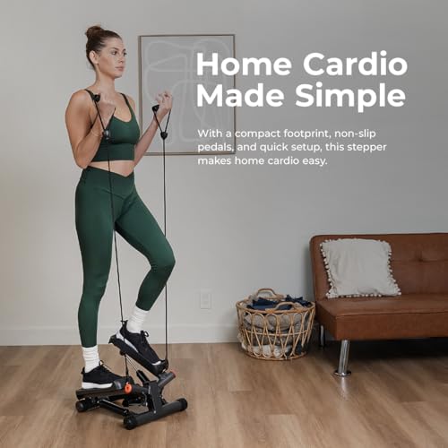 Sunny Health & Fitness Twist Steppers with Resistance Bands, Compact Mini Stair Step Machines for Low-Impact Home Cardio Workouts - color: Black Matte