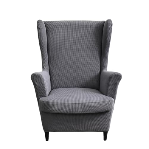 NILUOH Wingback Chair Slipcover 2 Pieces, Stretch Spandex Wingback Chair Covers Washable Slipcover for Wingback Armchairs Non-Slip Furniture Protector with Elastic Bottom for Living Room - color: Dark Gray