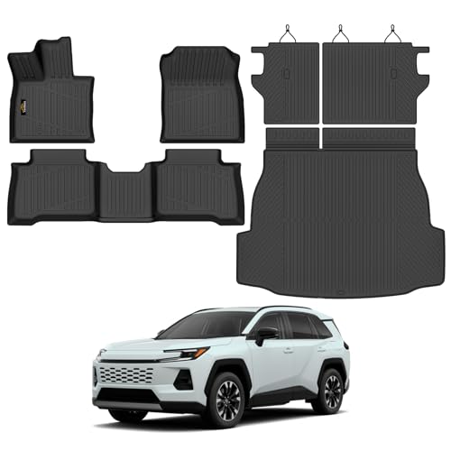 Floor Mats Custom for Toyota RAV4 Hybrid 2026 (Only for Cargo Area with Subwoofer) (Not for Phev) Trunk Mat with Backrest Mat All Weather TPE Full Set Cargo Liners for RAV-4 2026 Accessories, Black - size: For RAV4 Hybrid 2026