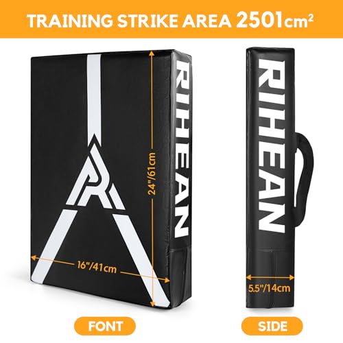 Martial Arts Kicking Shields Pad for Muay Thai, Taekwondo, Football, Basketball Training - Denser Foam, Longlasting PU Leather Kick Shield - style: 16x24in Black