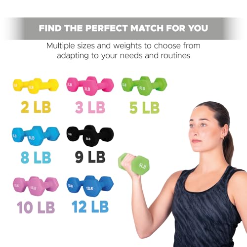 FUXION Neoprene Dumbbell Hand Weights, Sets of 2 Hexagon Non-Slip Weights for Home Gym Yoga Pilates Workout - size: 5lb Pair