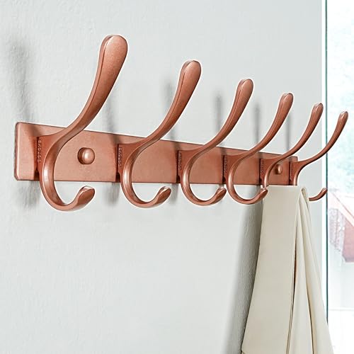 SKOLOO Coat Rack Wall Mounted - 6 Hooks, Pack of 2, Heavy Duty, Stainless Steel, Metal Wall Hanger, Sturdy Coat Hooks for Hanging Coats, Jacket, Clothes, Hat, Matte Rose Gold - color: Matte Rose Gold, size: 6 Hook(2 Pack)