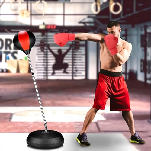 Reflex Bag, Freestanding Punching Bag with Stand - Height Adjustable - Speed Boxing Ball with Gloves for Training, Boxing Equipment, Stress Relief & Fitness