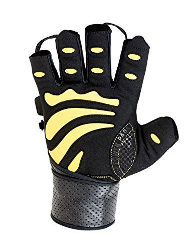 Gym Gloves Protect Your Hands & Improve Your Grip Weightlifting Grips - color: Yellow with 2.5" Wrist Wraps, size: Small