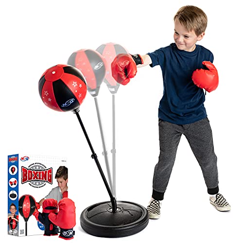 NSG Punching Bag for Kids & Boxing Gloves Set - Adjustable Freestanding Speed Bag with Spring-Loaded Stand, Junior Boxing Gloves & Hand Pump - Portable, Easy Assembly for Boys, Teens, Toddlers Ages 4+ - size: Small