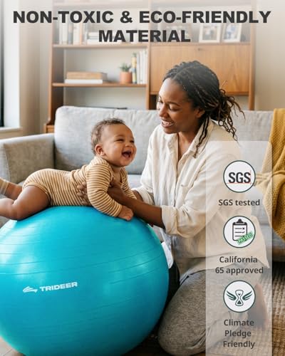 Trideer Yoga Ball for Exercise, Pilates, Core & Balance Training, Stability Ball for Pregnancy & Birthing Prep, Physical Therapy, Daily Stretching, Office Chair for Active Sitting, Quick Pump Included - color: Turkis, size: M(19-22ines/48-55cm)