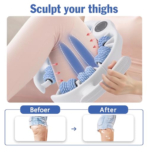 Cellulite Massage Tool Lymphatic Drainage Massager for Thighs & Legs & Buttocks, Anti Cellulite Roller with Detachable Handles Fascia Massage Tool for Contoured & Smoother Skin, White-Blue - color: White