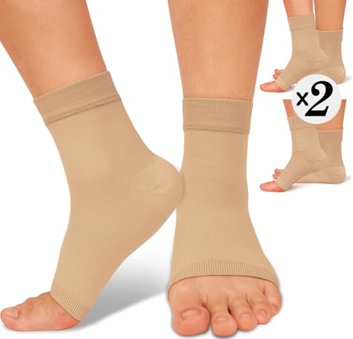 Ankle Brace Compression Sleeve Socks 2 Pack for Women&Men Foot Arch Support | 8-15 mmHg Support for Plantar Fasciitis Relief, Heel Pain, Arch & Ankle Support, Foot Brace, Open Toe Design（Beige S/M） - color: Beige (2 Pack), size: Small-Medium